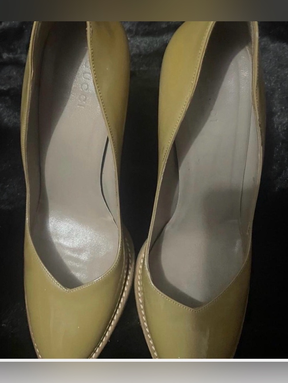 Authentic Gucci Patent Leather
Platform Pumps - Tan/Mustard -
Size 8